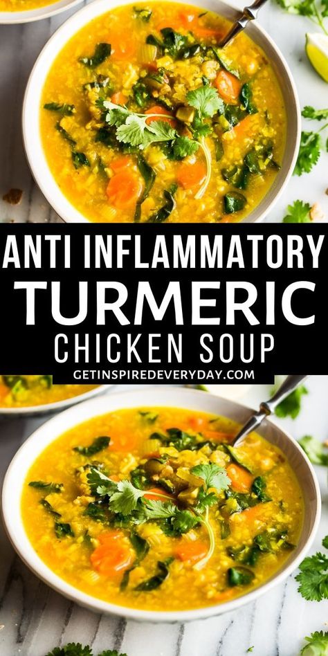 Anti-Inflammatory Turmeric Chicken Soup | Get Inspired Everyday! Tumeric Chicken Recipes, Sauteed Chicken Recipes, Soup For Sick, Turmeric Chicken Soup, Steam Chicken Recipe, Turmeric Soup, Cooking With Turmeric, Turmeric Chicken, Garlic And Ginger