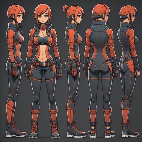 Superhero Turnaround, Turnaround Pose Reference, Character Turnaround Anime, Female Character Model Sheet, Anime Turnaround Sheet, Female Character Turnaround Sheet, Character Sheet Animation, Character Turnaround Female, Anime Turnaround