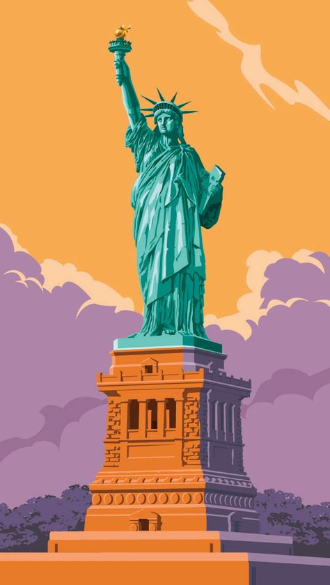 New York Illustration, New York Statue, London Transport Museum, The Barbican, New York Wallpaper, Transport Museum, Patriotic Art, Arte Van Gogh, The Statue Of Liberty