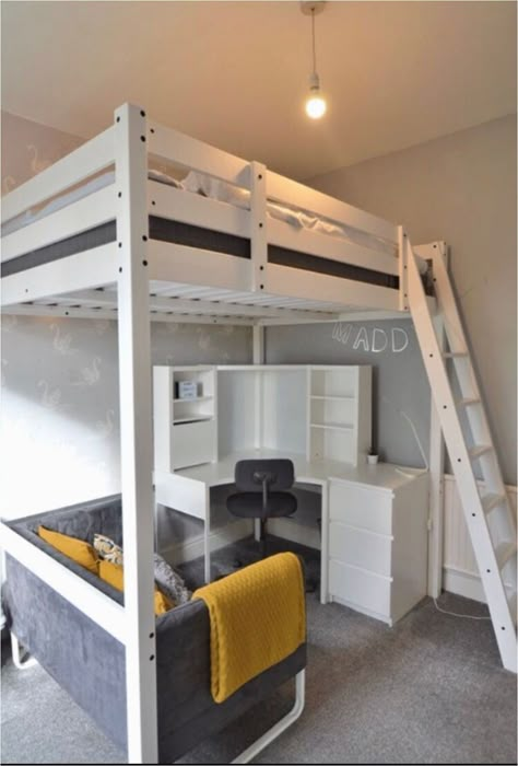 Loft Bed Couch, Loft Bed With Couch, Double Loft Beds, Loft Beds For Teens, Cool Loft Beds, Loft Beds For Small Rooms, A Loft Bed, Beds For Small Rooms, Loft Bed Plans