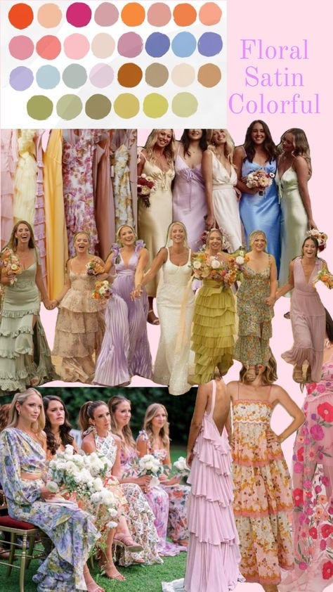 #myfirstshuffle #bridesmaid #summeraesthetic #weddinginspiration #satin #spring #colorful Summer Weddings Bridesmaids, Wedding Color Schemes Spring, Spring Wedding Color Palette, Phuket Wedding, Dress Code Wedding, Spring Wedding Colors, Summer Wedding Colors, Dream Wedding Ideas Dresses, Wedding Attire Guest