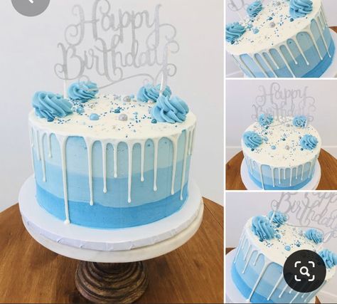 Bluey Cake Ombre, Ombré Blue Cake, Blue Frosted Cake, Cake Designs Birthday Blue, Blue Ombre Cake Birthdays, 1st Birthday Cake Boy Simple, Blue Cakes For Girls Birthday, Birthday Cake For Women Blue, Blue Simple Cake