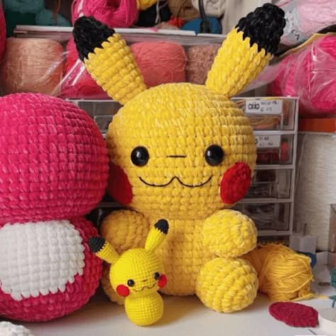 Pikachu Crochet Pattern - Eryhana Crochet Family Crochet Plush Pokemon, Crochet Pichu, Crochet Pokémon Pattern, Large Crochet Stuffed Animals, Charmander Crochet Pattern Free, Pikachu Amigurumi Free Pattern, Large Crochet Animals Free Pattern, Crochet Pikachu Pattern Free, Big Amigurumi Free Pattern