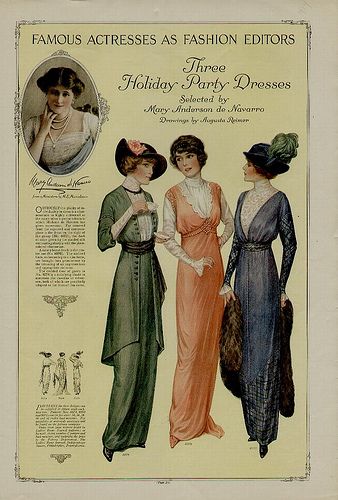 1914 fashion plate by pennyspitter, via Flickr 1914 Dress, 1914 Fashion, 1900s Fashion, 1910s Fashion, Three Women, Edwardian Dress, Holiday Party Dresses, Edwardian Fashion, Historical Dresses