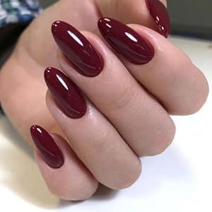 Wine Red Acrylic Nails Almond, Red Nails Ideas Aesthetic, Round Dark Nails, Dark Red Oval Acrylic Nails, Dark Red Nails Almond Shape, Wine Acrylic Nails, Red Nails 2022, Dark Wine Nails, Dark Red Nails Acrylic