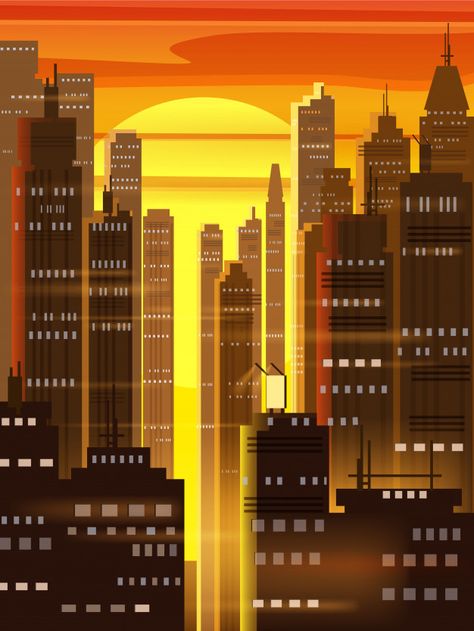 City Buildings Painting, Modern City Drawing, Ks3 Art, Godzilla Birthday, Sunset Canvas Painting, Sky Lights, Superman Wallpaper, Building Painting, City Vector