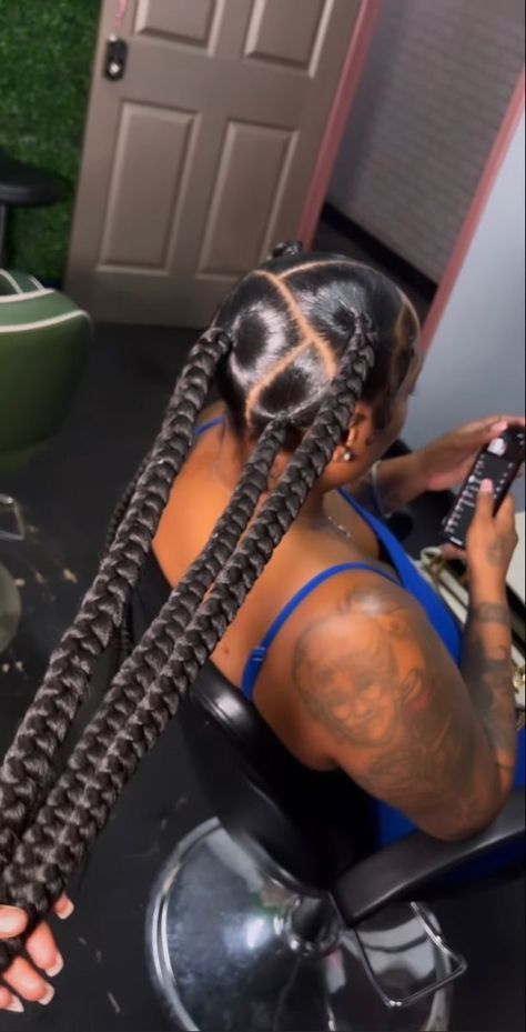 Simple Braiding Hairstyles For Black Women, Extended Braids Hairstyles, Jayda Wayda 5 Jumbo Braids, Baddie Braiding Hairstyles, 4 Long Braids With Weave, Jumbo Jayda Wayda Braids, 4 Knotless Braids Hairstyle, Jayda Braids 5 Braids, Double Dutch Jayda Wayda Braids