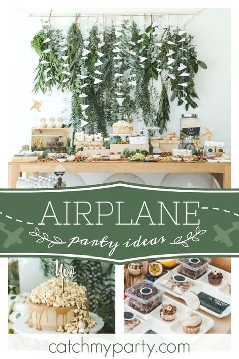 Modern Birthday Party Decor, Plane Themed Party, Paper Airplane Birthday Party, Paper Airplane Decor, Second Birthday Plane Theme, Aviation Birthday Theme, Paper Plane Birthday, Plane Second Birthday, Plane Birthday Party Ideas