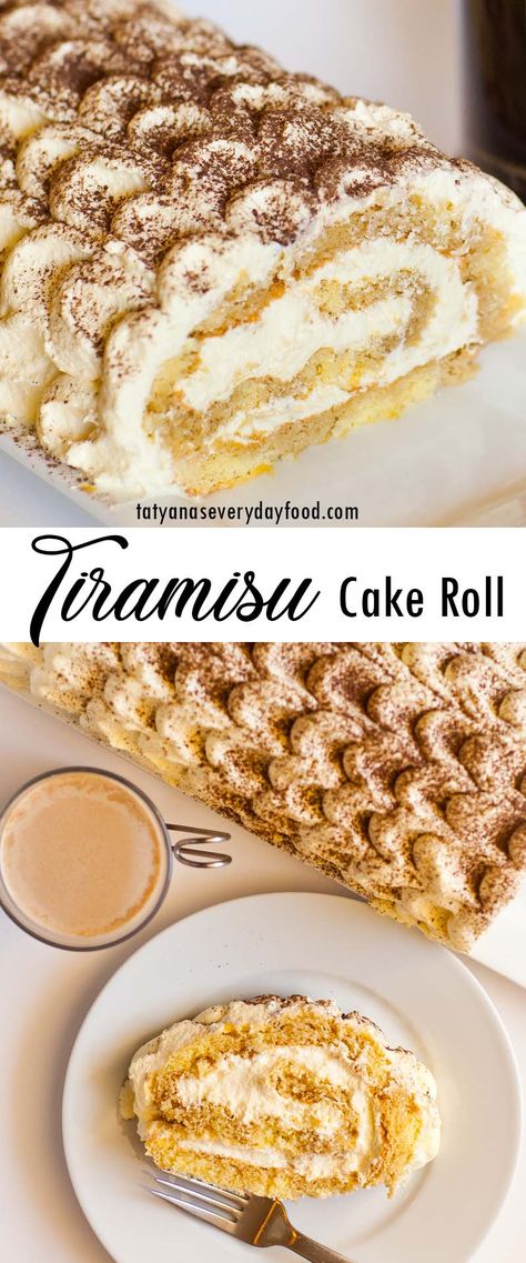 Classic Tiramisu Cake Roll (video) - Tatyanas Everyday Food Tiramisu Cake Roll, Tiramisu Filling, Recipe Tiramisu, Classic Tiramisu, Easy Tiramisu Recipe, Cake Classic, Lots Of Coffee, Cake Rolls, Cake Roll Recipes