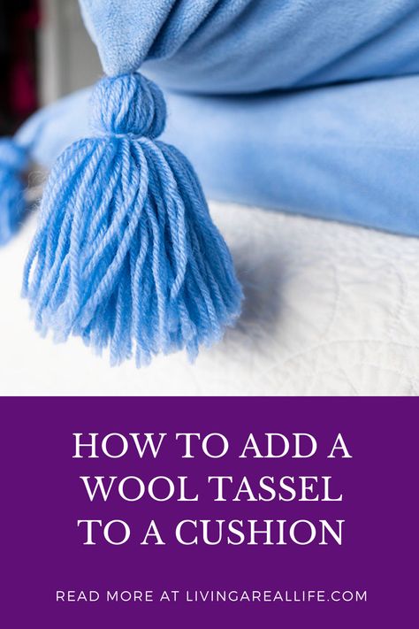 Add wool tassels to a cushion or throw to add detail and texture. Sewing Tassels On Pillows, Pillow Embellishments Ideas, Tassel Cushion, Wool Tassels, Hand Knitted Throws, Tassels Tutorials, How To Make Tassels, Tassel Pillow, Fringe Pillows