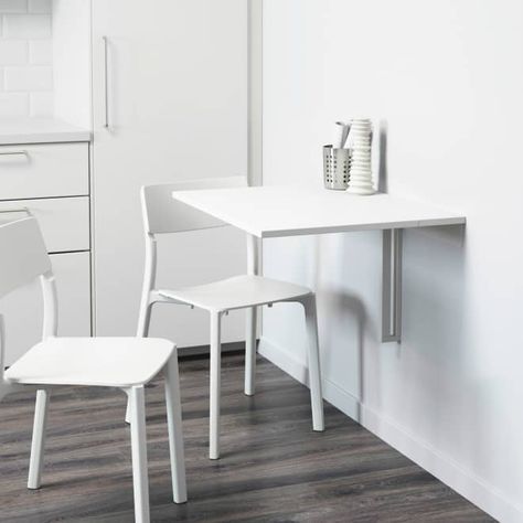 The Best IKEA Products for Small Spaces | Apartment Therapy Table Top Covers, Wall Mounted Table, Space Apartments, Wall Mounted Desk, Best Ikea, Small Dining Table, Drop Leaf Table, Desk Design, Table Bar