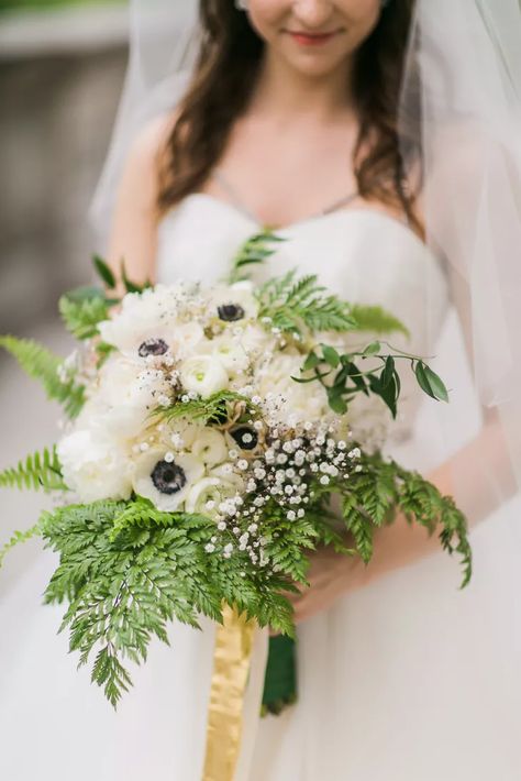 Ranunculus Bridal Bouquet, Fern Bouquet, Ranunculus Bouquet, Fern Wedding, Green Wedding Bouquet, White Boutonniere, White Ranunculus, White Anemone, Anemone Flower