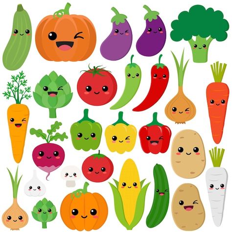 Kids Vegetable Garden, Sunflower Drawing Easy, Kawaii Vegetables, Drawing Easy Step By Step, Vegetable Drawing, Vegetable Cartoon, Arte Aesthetic, Kids Vegetables, Vegetable Illustration