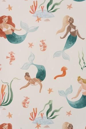 Boho Mermaid Bathroom, Mermaid Screensaver, Mermaid Mural, Kids Murals, Horse Nursery Decor, Rae Ritchie, Mermaid Wallpaper, Bathrooms Design, Mermaid Bedroom