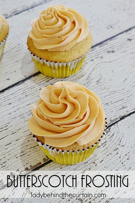 Butterscotch Frosting Cupcake Creme, Butterscotch Frosting, Butterbeer Cupcakes, Icing Recipes, Frosting Recipes Easy, Delicious Cupcakes, Cake Frosting Recipe, Carrot Cake Cupcakes, Cake Fillings