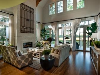 Pictures and Video From HGTV Dream Home 2013 | HGTV 100 Day Dream Home Hgtv, 100 Day Dream Home, Cathedral Ceiling Living Room, Furniture Placement Living Room, Vaulted Ceiling Living Room, Retro Christmas Cards, Hgtv Dream Home, Cottage Interiors, Room Pictures