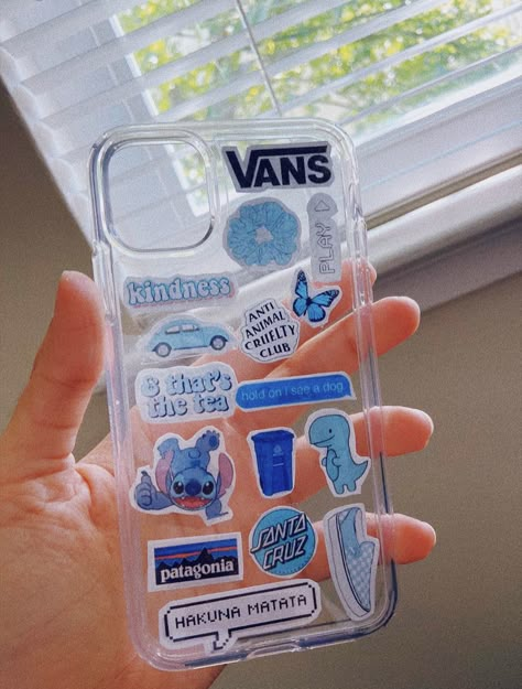 aesthetic, diy, clear phone case, vsco, blue aesthetic// stickers on my pinterest! i printed them out on regular printer paper, stuck them on with double sided tape. dm me if you need help! Clear Iphone Case Ideas Diy, Phone Case Paper Ideas, Sticker On Phone Case, Clear Phone Case Inspo Stickers, Phone Case For Blue Phone, Phone Cases With Stickers, Cute Clear Phone Case Ideas, Clear Phone Case Ideas Stickers, Blue Phone Case Aesthetic