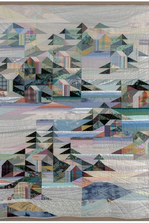 Flying Goose, House Quilt Patterns, Improv Quilting, Landscape Art Quilts, Landscape Quilt, Japanese Quilts, Collage Art Projects, Landscape Quilts, Cute Quilts