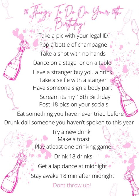 18th Ideas Things To Do On Your, 18th Birthday To Do List, 18th Birthday Places To Go, 18th Birthday Plans Ideas, What To Do On 18th Birthday, 18th Birthday Checklist, Bucket List Before 18th Birthday, 18th Bday Party Ideas Daughters, 18ty Birthday Ideas