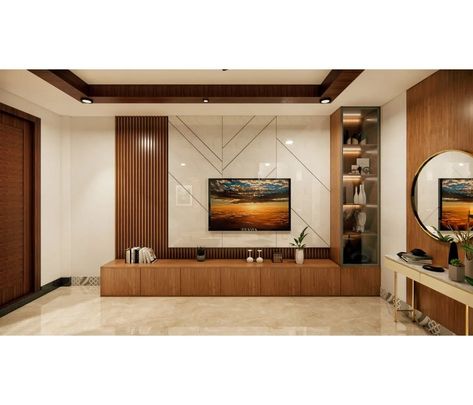 Plain False Ceiling Design Living Rooms, Tv Unit Rafters Design, Veneer Tv Unit Living Rooms, Bedroom Tv Unit Design, Tv Cabinet Design Modern, Lcd Unit, Bed Designs With Storage, Modern Tv Unit Designs, Tv Unit Design Modern