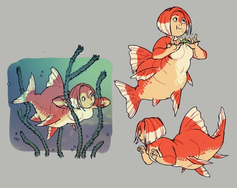 Goldfish Mermaid, Hybrid Art, Monster Girls, Izu, Character Design Animation, Mermaid Art, Illustration Character Design, Creature Design, Creature Art