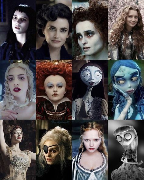 Tim Burton Movie Characters, People That Look Like Tim Burton Characters, Blonde Tim Burton Characters, Gothic Movie Characters, Tim Burton Women Characters, Tim Burton Film Aesthetic, Horror Characters Aesthetic, Movie Inspired Outfits Disney, Easy Tim Burton Costumes