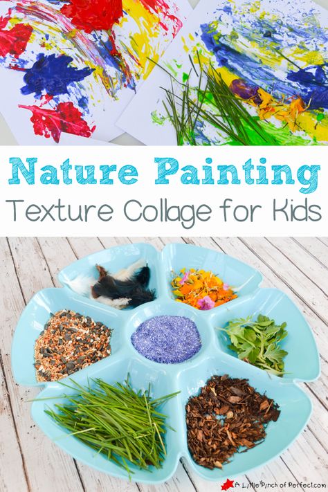 Nature Painting Texture Collage for Kids-Process art + exploring nature combined Collage For Kids, Texture Collage, Montessori Art, Nature Collage, Painting Texture, Exploring Nature, Theme Nature, Painting Activities, Art Activity