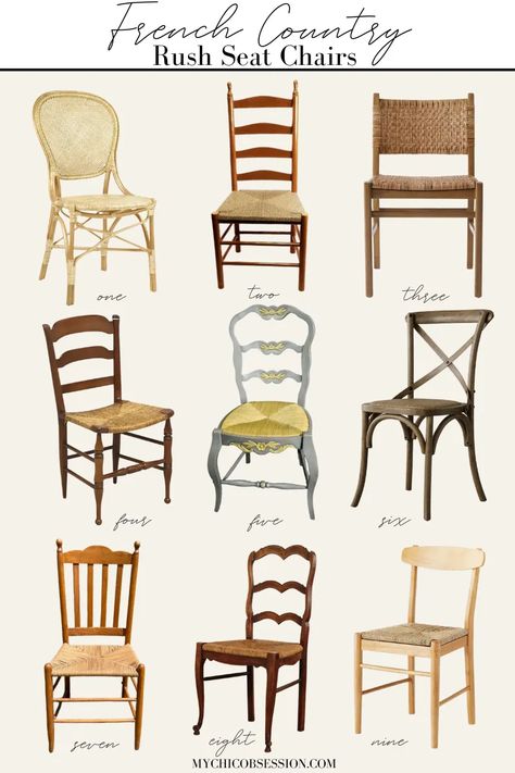 If you want rustic chic chairs to complete your dining table, then French Country rush seat chairs would be a great idea. Here are the best picks! Round French Country Kitchen Table, French Farmhouse Dining Chairs, Rush Dining Chairs, French Country Kitchen Chairs, Rush Seat Dining Chairs, French Cottage Dining Room Ideas, English Dining Chairs, Round Dining Room Table And Chairs, French Dining Rooms