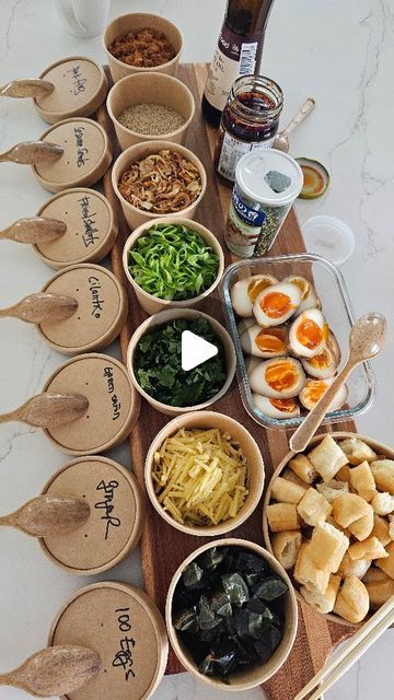 James & Mark - Exploring OC Restaurants on Instagram: "🥵 It's 100+ degrees, but the #congee still hit! Get your favorite toppings together and customize your #porridge however you like! Guaranteed to be a party hit! #chinesefood #diy #diybar #diycongee" Ramen Bar At Wedding, Ramen Bar Party Ideas, Pho Bar Party, Ramen Party Ideas, Ramen Birthday Party, Ramen Bar Ideas, Ramen Noodle Bar Party, Ramen Bar Party, Korean Dinner Party