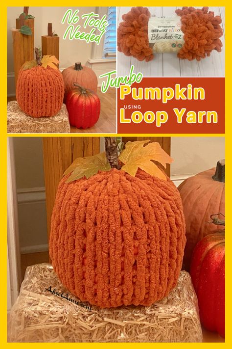 Small Loop Yarn Projects, Loop Blanket Patterns, Loopy Yarn Pumpkins, Loop Yarn Rug Diy, Easy Loop Yarn Projects, Loom Knit Pumpkins Free Pattern, Loop Yarn Scarf Pattern, Chunky Knit Pumpkins Free Pattern, Loopy Yarn Patterns