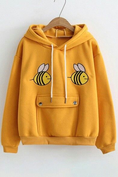 Bee Hoodie, Dream Items, Stylish Hoodies, Loose Hoodie, Korean Fashion Dress, Bee Print, Cute Sweatshirts, Collar Sweater, Design Home