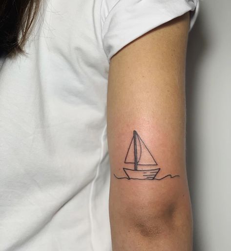 Sailboat On Water Tattoo, Row Boat Tattoo, Heather Tattoo, Sailboat Tattoo, Boat Tattoo, Travel Tattoos, Row Row Your Boat, Sea Tattoo, Water Tattoo