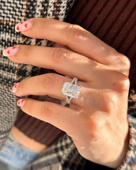 Radiant Split Shank Engagement Ring, Double Band Engagement Ring Split Shank, Split Shank Engagement Ring With Band, Double Shank Engagement Ring, Elongated Cushion Cut Engagement Ring, Double Band Engagement Ring, Most Beautiful Engagement Rings, Split Shank Engagement Ring, Dream Rings