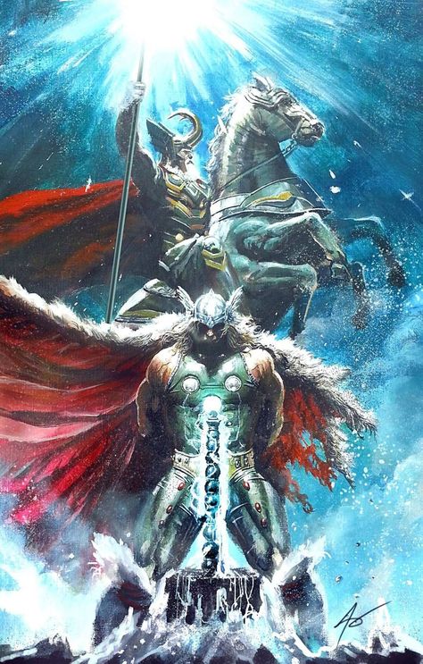 Thor Art, Odin And Thor, Film Marvel, Symbole Viking, Odin Thor, The Mighty Thor, Marvel Thor, Viking Art, Oil Canvas