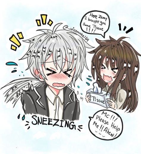 I drew Zenny sneezing. Ahew!!!😁💜 #mysticmessenger #mysticmessengerZen #HyunRyu #ZenxMc Sneeze Comic, Anime Sneeze, Mystic Messenger Zen, Mystic Messenger Comic, Mystic Messenger, Zen, Comics, Anime, Quick Saves