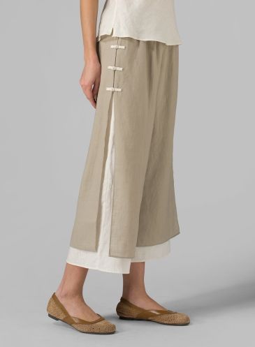 Linen Double-Layer Cropped Pants Beige/Off White Linen Pants Plus Size, Miss Me Outfits, Vivid Linen, Womens Pants Design, Linen Layers, Linen Gauze, Pants Women Fashion, Pants Plus Size, Stylish Pants