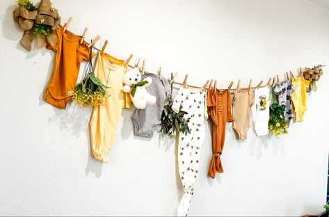 Onsie Clothesline Decoration, Baby Shower Onesie Clothesline, Baby Onesie Garland, Baby Clothesline Decoration, Onesie Clothes Line Shower Ideas, Baby Clothes Line Decor, Baby Shower Garland Ideas, Onesie Backdrop, Baby Clothes Garland