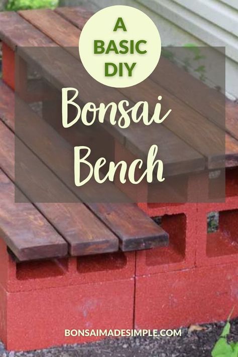 Bonsai Bench Diy, Outdoor Bonsai Display Ideas, Concrete Block Plant Stand, Bonsai Bench Ideas, Bonsai Stands Outdoor, Bonsai Display Stand, Bonsai Display Ideas, Bonsai Shelf, Bonsai Styling