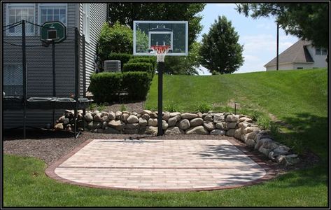 Backyard Basketball Court Ideas To Help Your Family Become Champs - Bored Art Backyard Court, Basketball Court Backyard, Backyard Basketball, Backyard Sports, Outdoor Basketball Court, Pavers Backyard, Backyard Playground, Backyard Play, Outdoor Playground