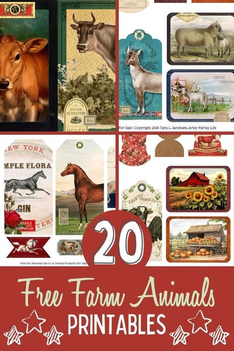 Horses, goats, chickens, and cowboys for your vintage crafts. farm animal images free printable, farm animal templates free printable, farmhouse decor idea, vintage farmhouse decor Vintage Farm Decor, Vintage Clip Art Free Printables, Farmhouse Printables Free, Free Printable Ephemera, Free Farmhouse Printables, Halloween Fonts Alphabet, Farm Printable, Farm Prints, Botanical Printables