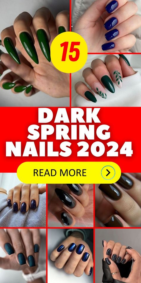 Dark spring nails 2024 are revolutionizing the concept of spring colors. These nails feature dark shades like midnight blue and forest green, offering a trendy and bold alternative to traditional spring hues. The colors are suitable for various skin tones, providing a flattering and fashionable look. Dark Spring Nails, Dark Spring, Navy Nails, Navy Blue Nails, Nail Color Trends, Spring Nail Trends, Latest Nail Trends, Blue Polish, Modern Nails