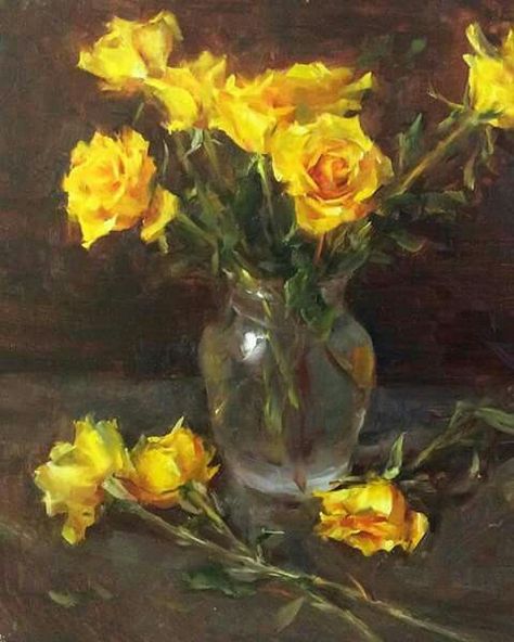 Yellow Flowers Painting, Painting Competition, Muse Art, Still Life Oil Painting, Southwest Art, Still Life Art, Rose Art, Rose Painting, Magazine Art