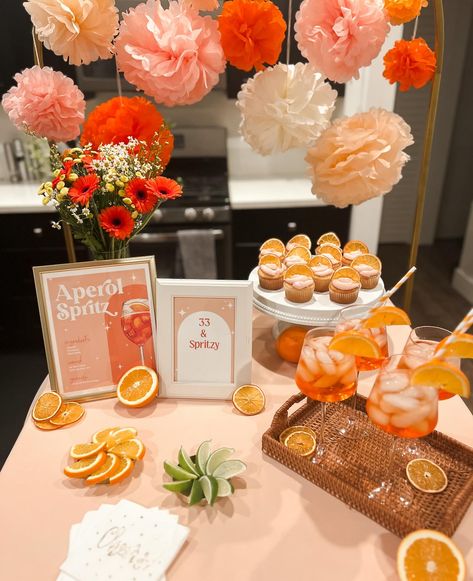 Let’s get Sprtizy 🍊 #picturethispartydesigns #aperolspritz #aperolspritztime #spritztheme #spritzparty #aperolspritzbirthday… | Instagram Aperol Spritz Table Decor, Aperol Birthday Party, Sunset Spritz Party, Feelin Spritzy Bachelorette, Diy Aperol Spritz Bar, Lets Get Spritzed Bachelorette, Feeling Spritzy Bachelorette, Aperol Spritz Hen Party, Aperol Spritz Themed Bachelorette