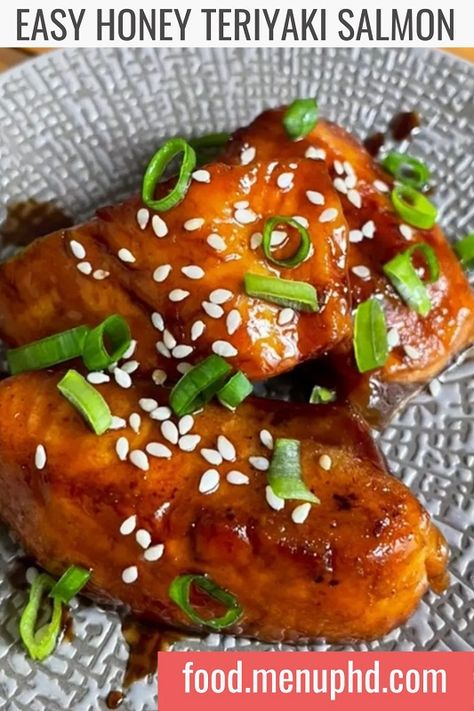 Easy Honey Teriyaki Salmon Honey Teriyaki Salmon, Salmon Oven, Oven Salmon, Honey Salmon, Sweet Glaze, Salmon Skin, Teriyaki Salmon, Homemade Teriyaki Sauce, Teriyaki Sauce