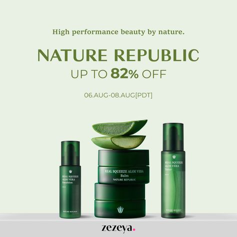 🍃Your skin deserves the best!🌿 Enjoy the NATURE REPUBLIC SALE! 🎁 Great deals await! ⏰ Only 3 days! 08.06 - 08.08 (PDT) ⏰ . . 🛒zezeya.com Access the site now and receive unlimited coupons! 💌 Purchase over $120 COUPON_20% 💌 Purchase over $80 COUPON_13% 💌 Purchase over $60 COUPON_10% 💌 Purchase over $40 COUPON_5% #zezeya #Promotion #NATUREREPUBLIC #kbeauty #koreanskincare #skincare #koreancosmetics #koreanbeauty #asianbeauty #korea #kbeautyskincare #skincareroutine #beauty #gift #event Aloe Vera Toner, Nature Republic, Korean Cosmetics, K Beauty, Korean Skincare, Beauty Gift, Branding Design Logo, Korean Beauty, Over 60