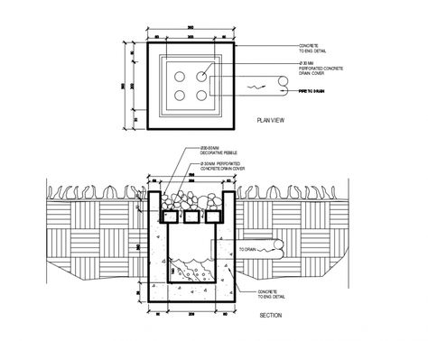 Drainage cover concrete section plumbing details dwg file Landscape Construction Details, Drain Drawing, Drainage Landscaping, Green Parking, Storm Water Drain, Gutter Drainage, Surface Drainage, Landscape Diagram, Construction Drawing