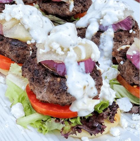 Sweet Savory And Steph, Greek Beef, Cucumber Yogurt Sauce, Pickled Cucumbers, Beef Sliders, Burger Night, Recipe Generator, Nonfat Greek Yogurt, Mini Burgers