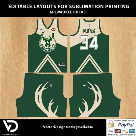 NBA Milwaukee Bucks Editable Basketball Jersey Layout for Sublimation Printing Vectores Sublimar Jersey Layout, Basketball T Shirt Designs, Vagabond Manga, Jersey Numbers, Jersey Uniform, Milwaukee Bucks, Jersey Design, Basketball Jersey, Design Layout