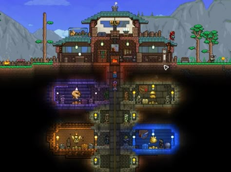 Beautiful Terraria forest house Terraria Npc Rooms, Underground Houses Terraria, Terraria Boss Trophy Room, Underground Terraria Base, Npc Houses Terraria, Terraria Npc Hotel, Terraria Dynasty House, Terraria Npc Guide, Terraria Room Ideas