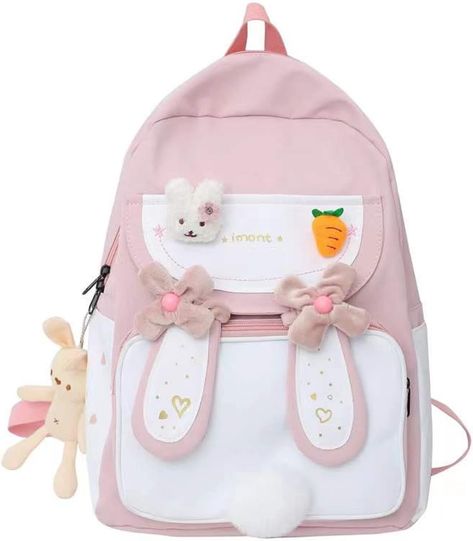 Design:This YUESUO bunny backpack is the most popular style this year,large capacity with kawaii Pendant and Pins. Size:12x6x17 Inch Bunny Space, Space Things, Bunny Backpack, Bunny Bags, Large Backpack, Bunny Ear, Cute Bags, School Bag, Cute Bunny